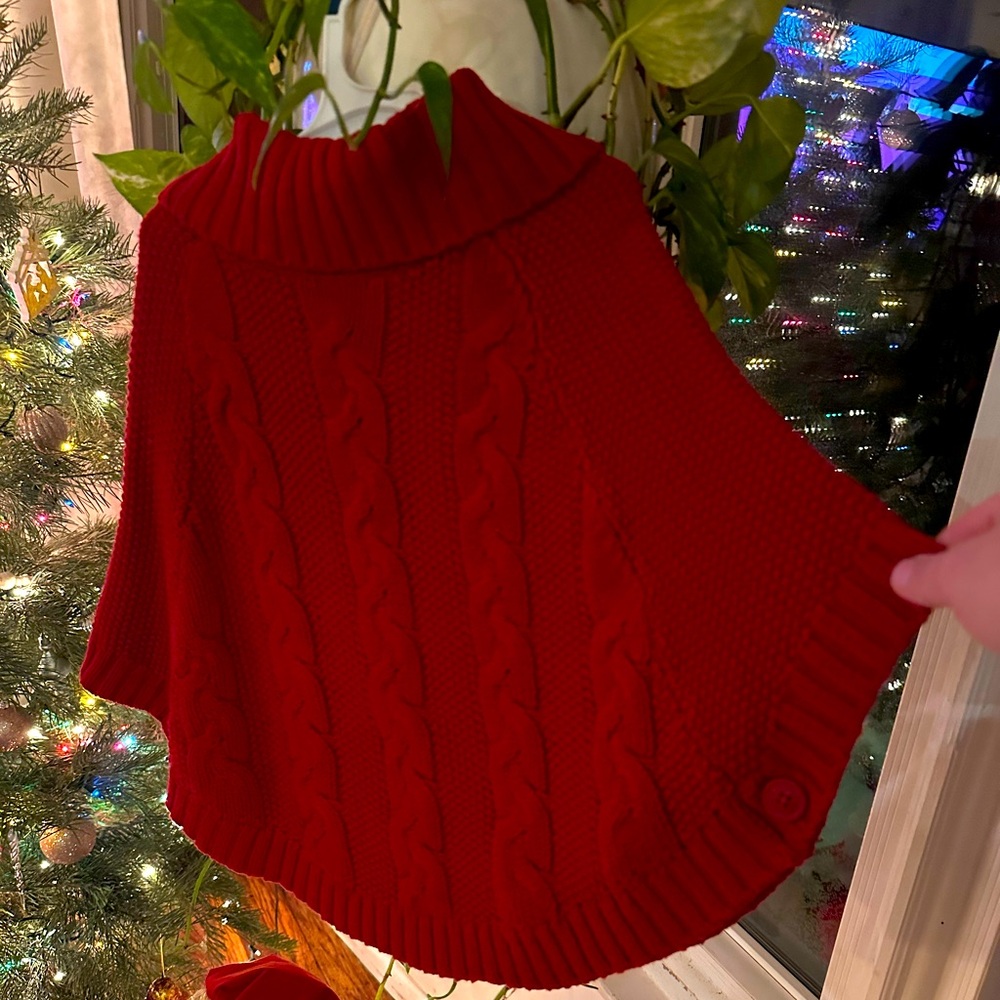 Girls Red Poncho Sweater
